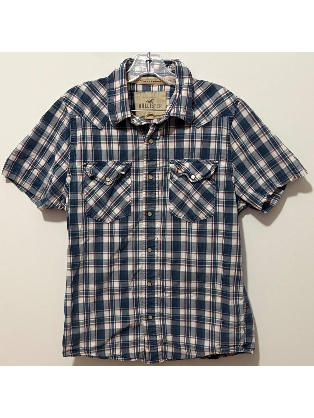 Hollister Blue Plaid Short Sleeve Button Front Shirt